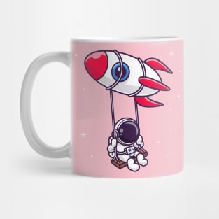 Cute Astronaut Swing On Rocket Cartoon Mug